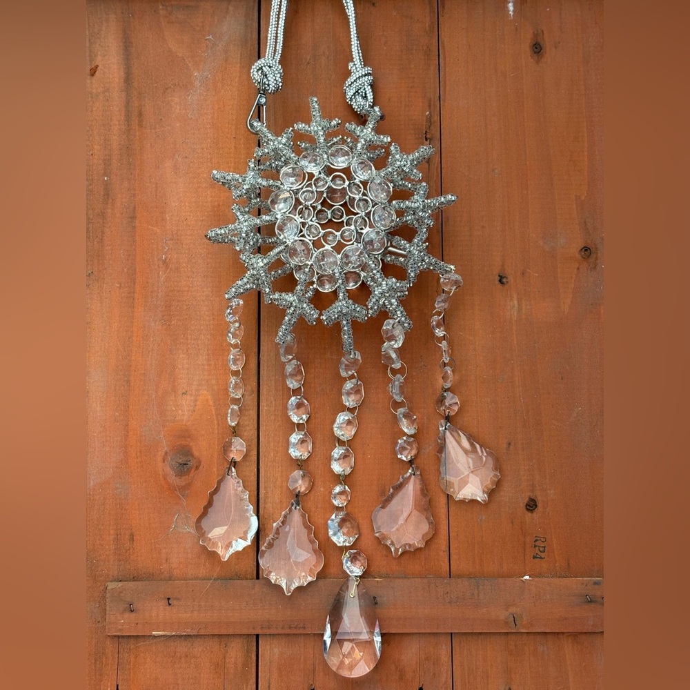 Holidays Snowflake Beaded Sun Catcher Mobile with Italian Chandelier Crystals